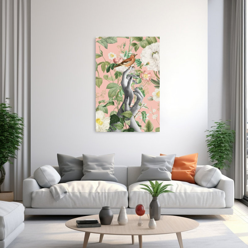Whimsical Garden Hands Delicate Elegant Romantic Bird Nature Spring Wall Art Print 1 Piece Wrapped Canvas Wall Art
