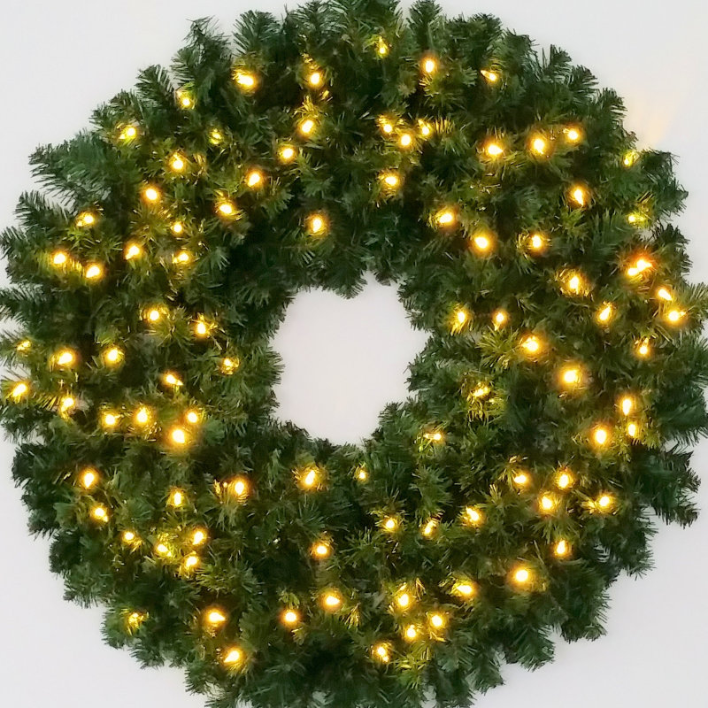 Couronne de Noël avec lumières DEL en PVC, H 36 po x l 36 po x P 6 po, Transparent / blanc chaud