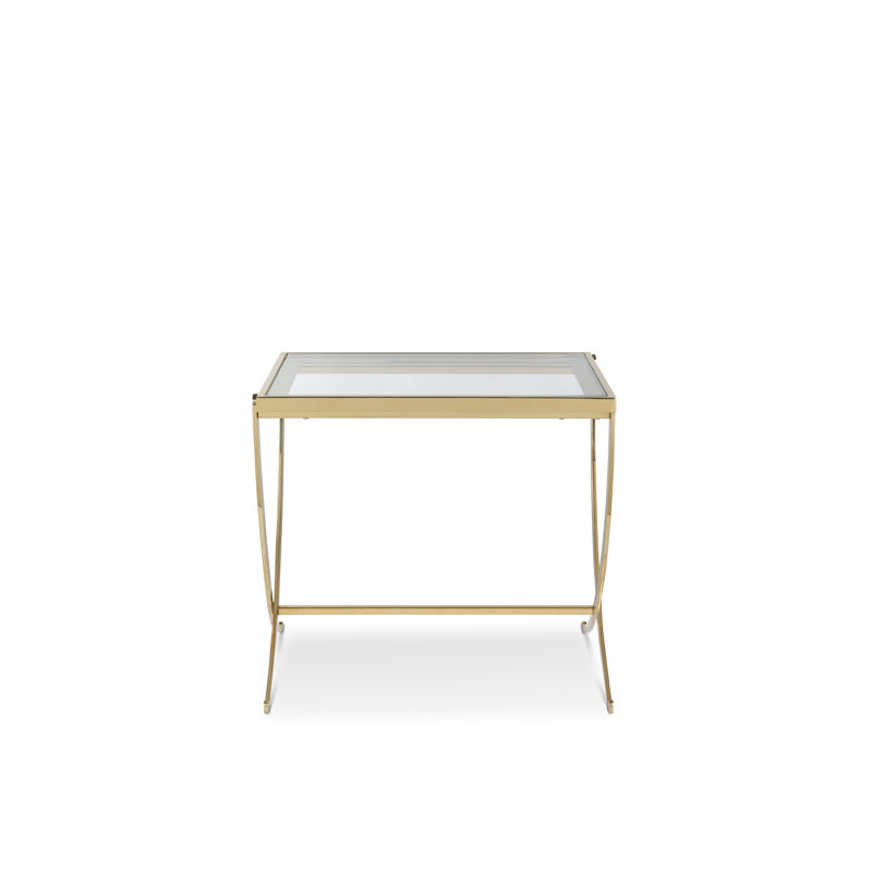 Glass End Table, Brass