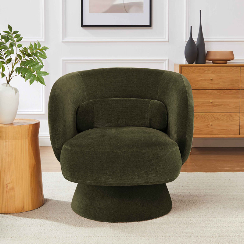 Saboor 78Cm Wide Swivel Barrel Chair, Olive Rayon