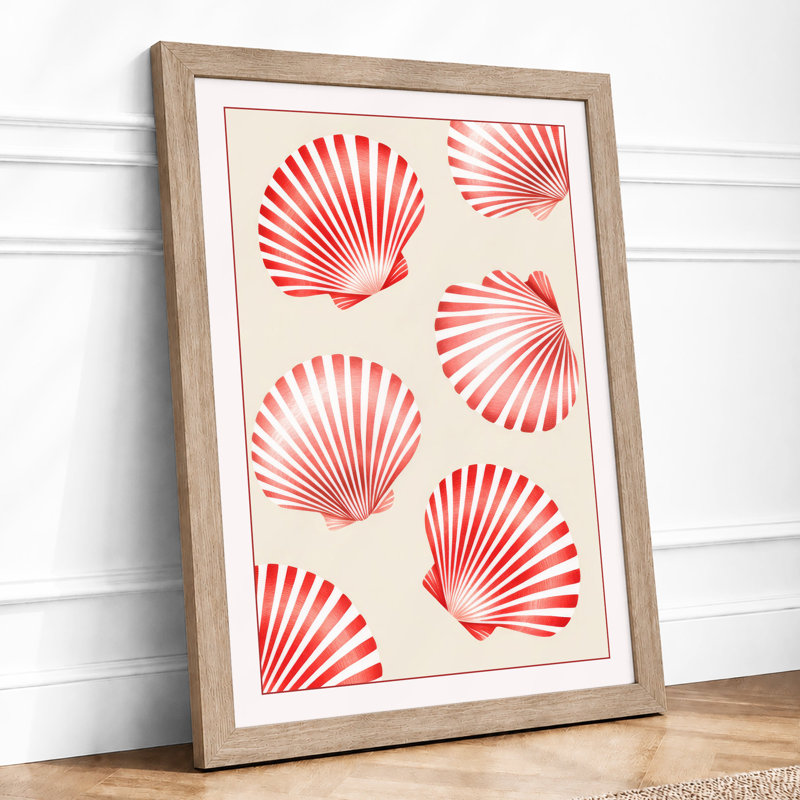 Coral Seashells Coastal - Framed Print, A2 - 59.4 x 42.0 cm, Oak