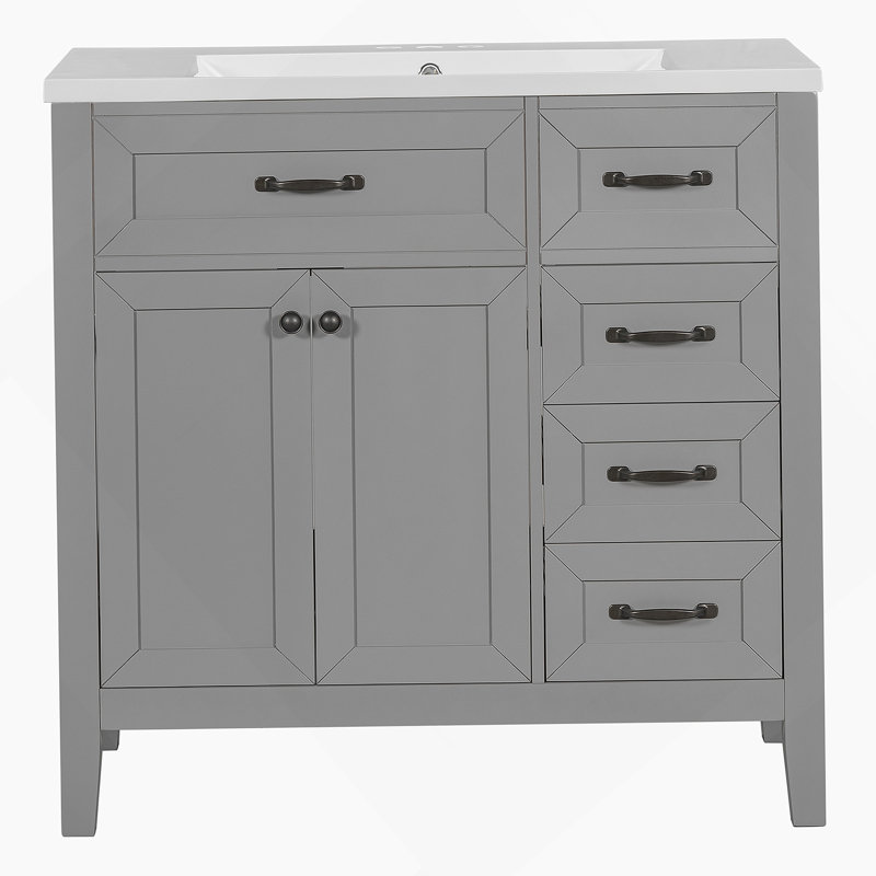 Ensemble de meuble-lavabo avec tiroirs, Gris