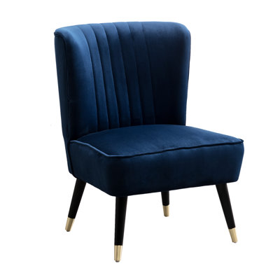 Blue Accent Chair - Dense Foam Seat And Back Velvet Upholstery Curved Sides With Stitching Black Rubberwood Legs Gold Electroplating 24"W X 26"D 33"H Assembly Required Upholstered Padding Fabric