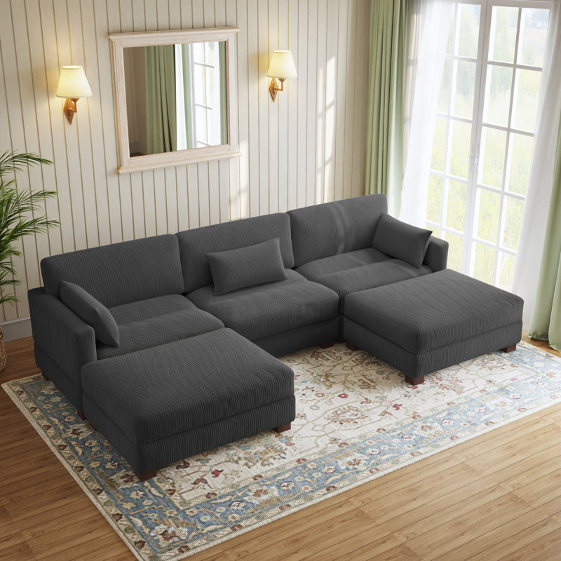 Canapé modulaire en velours côtelé Maelina , H 30,7 po x l 123,6 po x P 68,1 po, Velours côtelé gris