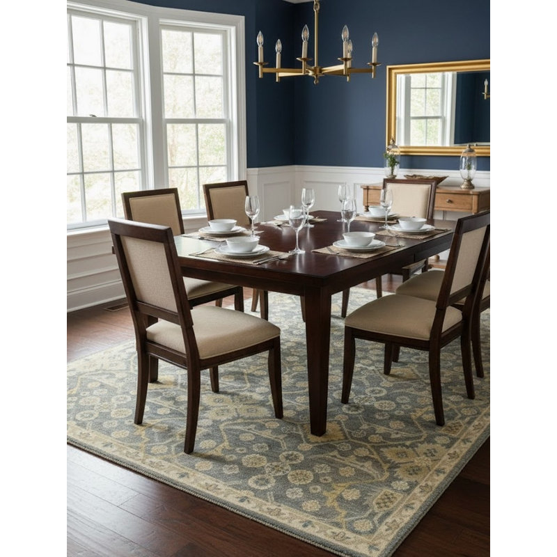 Tapis gris floral en laine noué à la main
