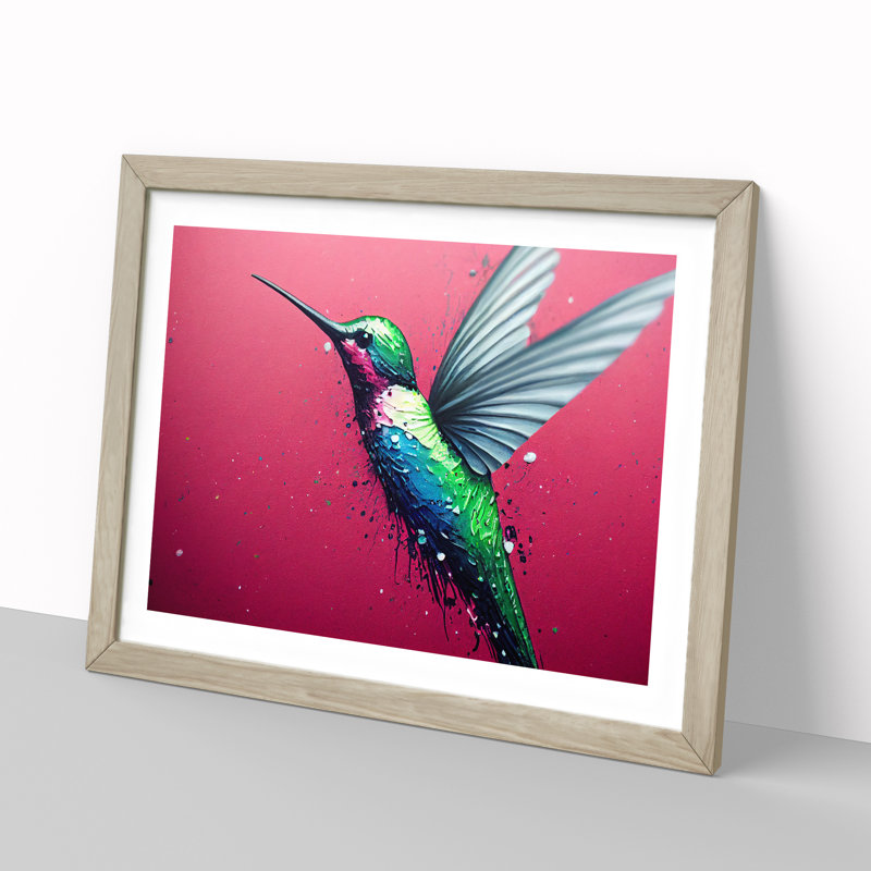 XH1022-6634X Hummingbird Vol.1 Abstract - Single Picture Frame Painting, 34cm H x 46cm W x 2cm D, Oak