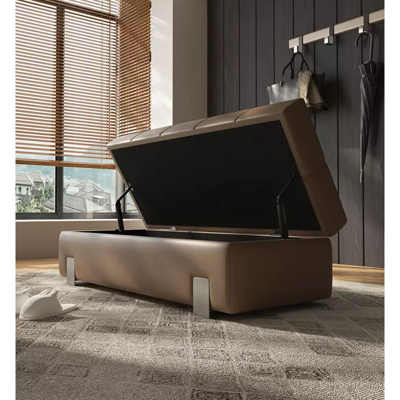 Modern Three-Dimensional Stitching Silicone Leather Storage Ottoman, 15.75" H x 70.87" W x 19.69" D