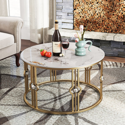 Round Marbling Stone Coffee Table for Living Room