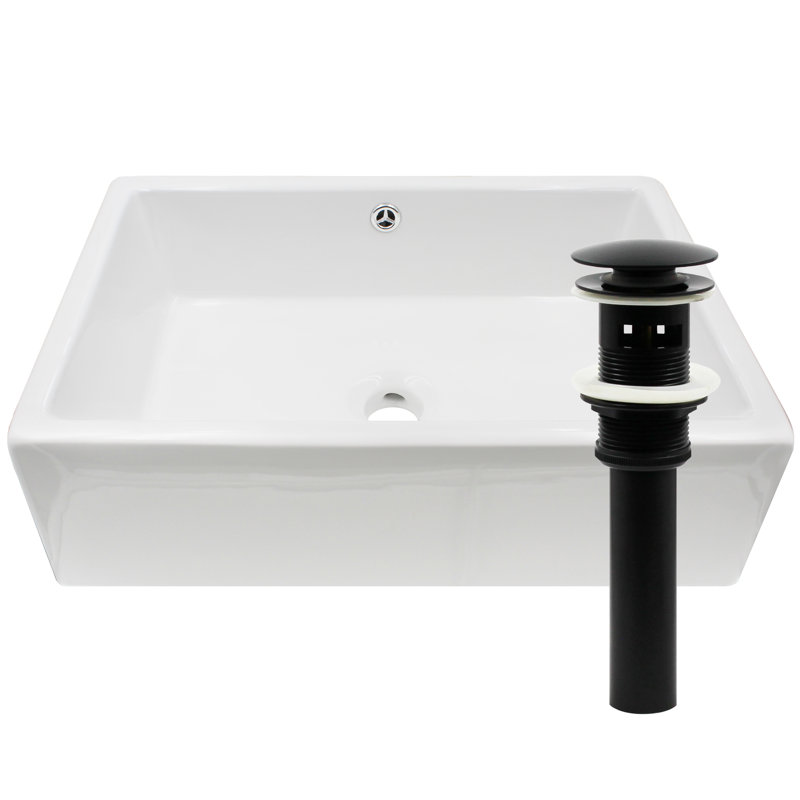 Lavabo de salle de bain vasque rectangulaire blanc en porcelaine avec trop-plein, Noir mat