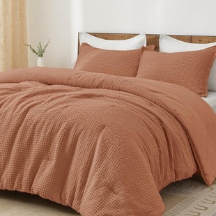 PHF Soft Waffle Weave Comforter Set, 3 Pieces Lightweight Breathable Comfy Bedding Set, Comfy Textured 1 Comforter with 2 Pillow Shams