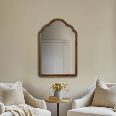 Miroir mural 1 pièce en bois festonné, brun
