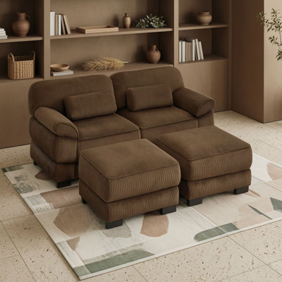 Canapé d'angle modulaire avec deux poufs, canapé de salon profond avec coussins lombaires et accoudoirs amovibles
