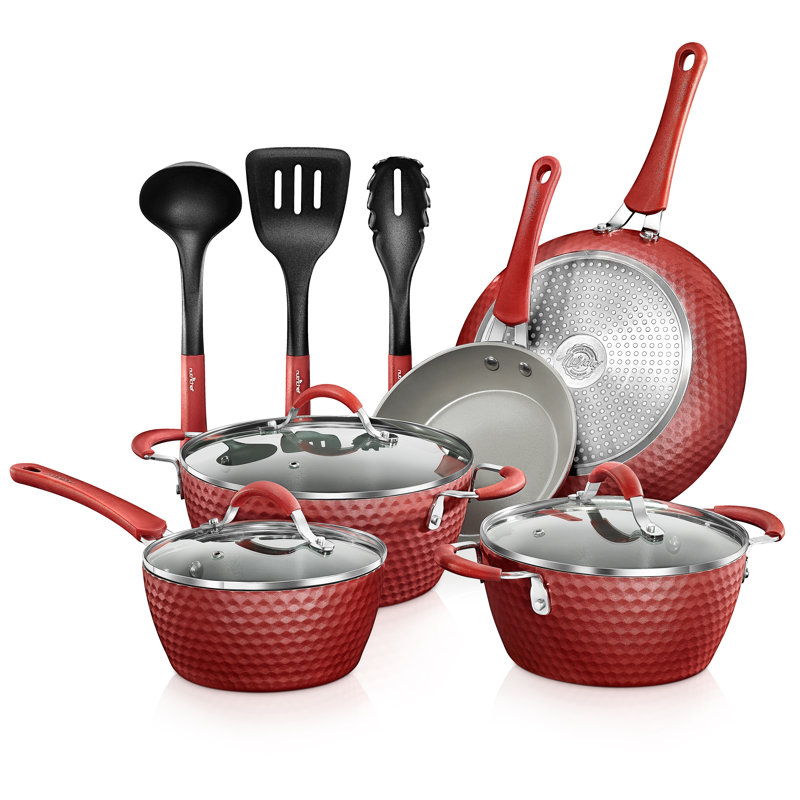 11 - Piece Non-Stick Aluminum Cookware Set, Red
