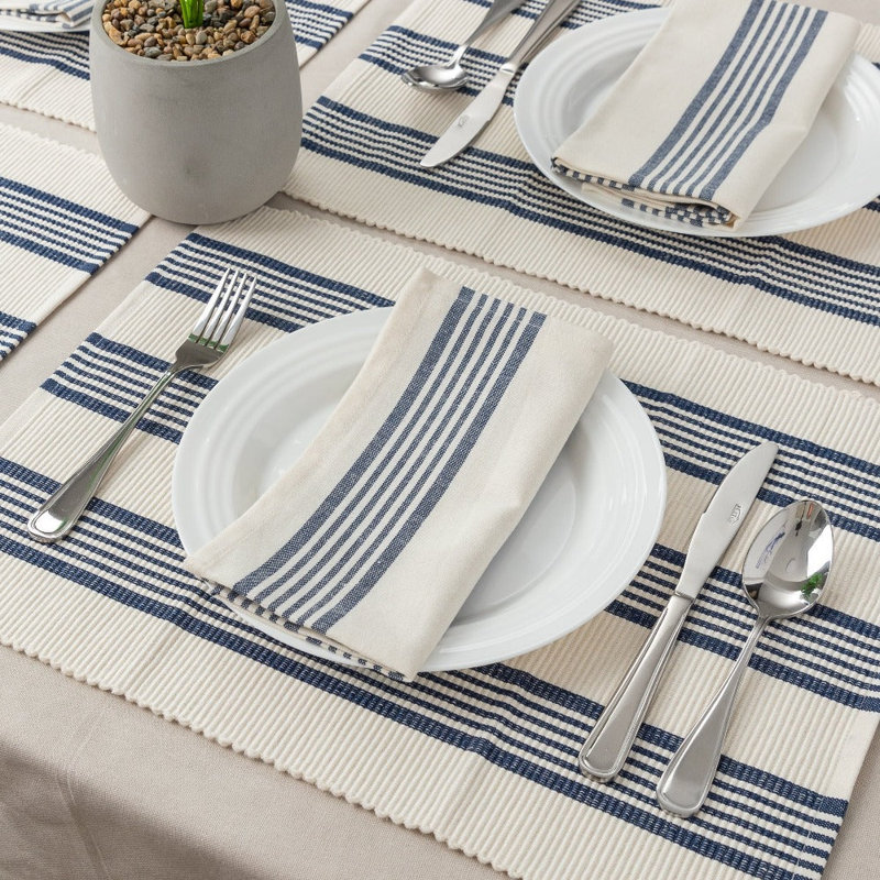 Serviette 100% coton rayée, Bleu