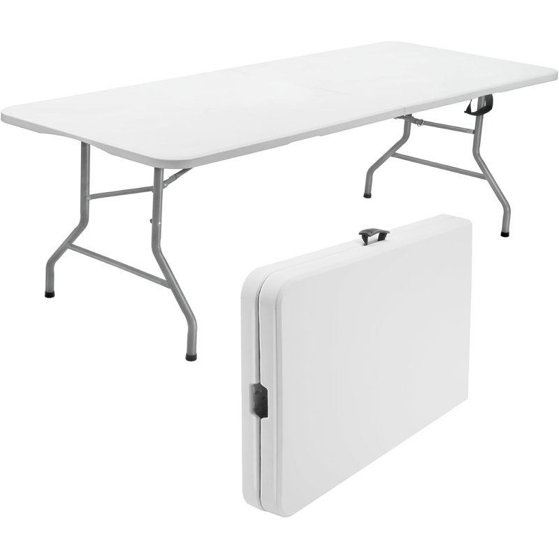 Folding Picnic Table, Plastic Picnic Table, Portable with Carrying Handle, White Tailgate Utility Commercial Craft Table with Heavy Duty Frame for Parties and Events.
