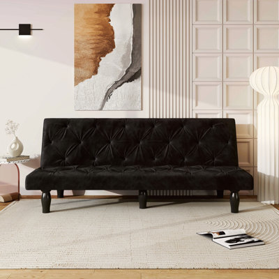 Sofa-To-Bed Evolution: 66" Black Velvet Sofa Bed Transforms Seamlessly, Ideal For Family Living Rooms, Apartments, And Bedrooms