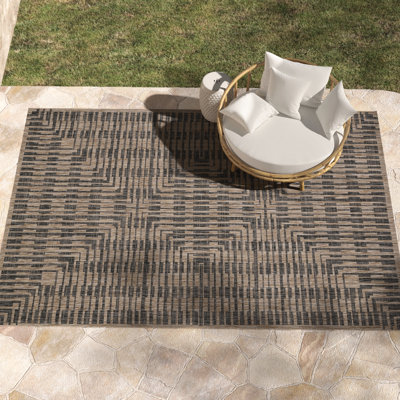 Tiza Brown Black Geometric Outdoor Rug