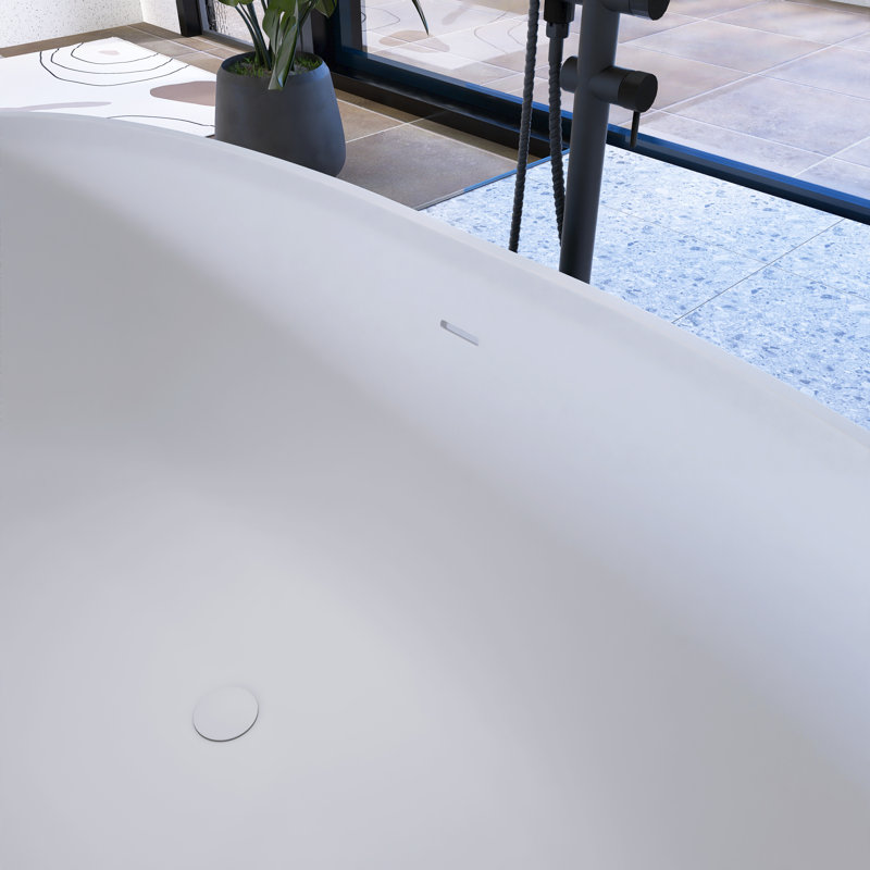 65" Freestanding Soaking Solid Surface Bathtub, Green