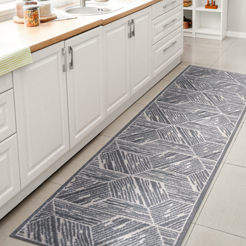 Bystrovany Modern Coastal Geometric Machine-Washable Blue/Cream Rug, Runner 2' x 7'10"