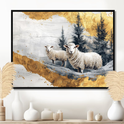 Drayon, mouton marbré doré à la ferme, paysage d'hiver III - moutons, art mural