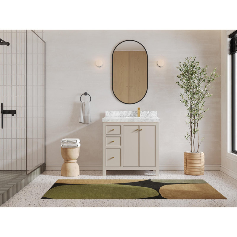 Meuble-lavabo simple 36 po avec plateau Chicago, Marbre de Carrare