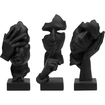 3 Pcs Thinker Statue, Silence Is Gold Abstract Art Figurine, No Hear No See No Speak Modern Home Resin Sculptures Decorative Objects Decor For Home Office Bookshelf Desktop(Black) (A-41)