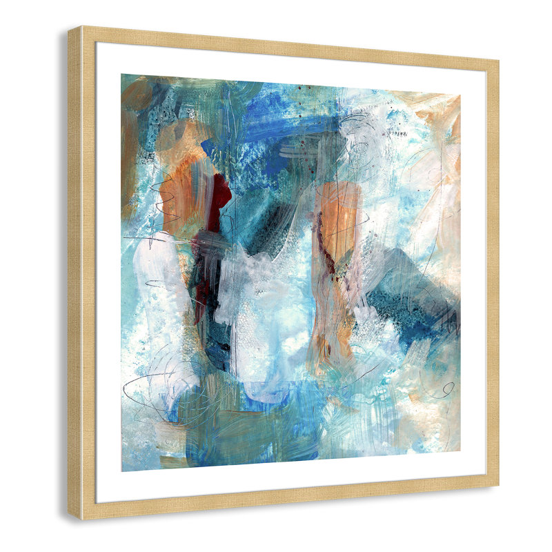 Painterly Elements I - peinture encadrée, Encadrement champagne, H 32,5 po x l 32,5 po x P 2 po