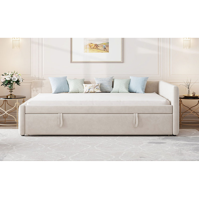 Lit de jour double rembourré en L, Beige