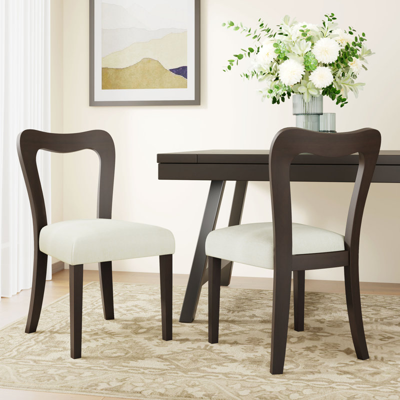 Ensemble de 2 chaises de salle à manger sans accoudoirs (brun foncé + beige), Beige, Marron foncé