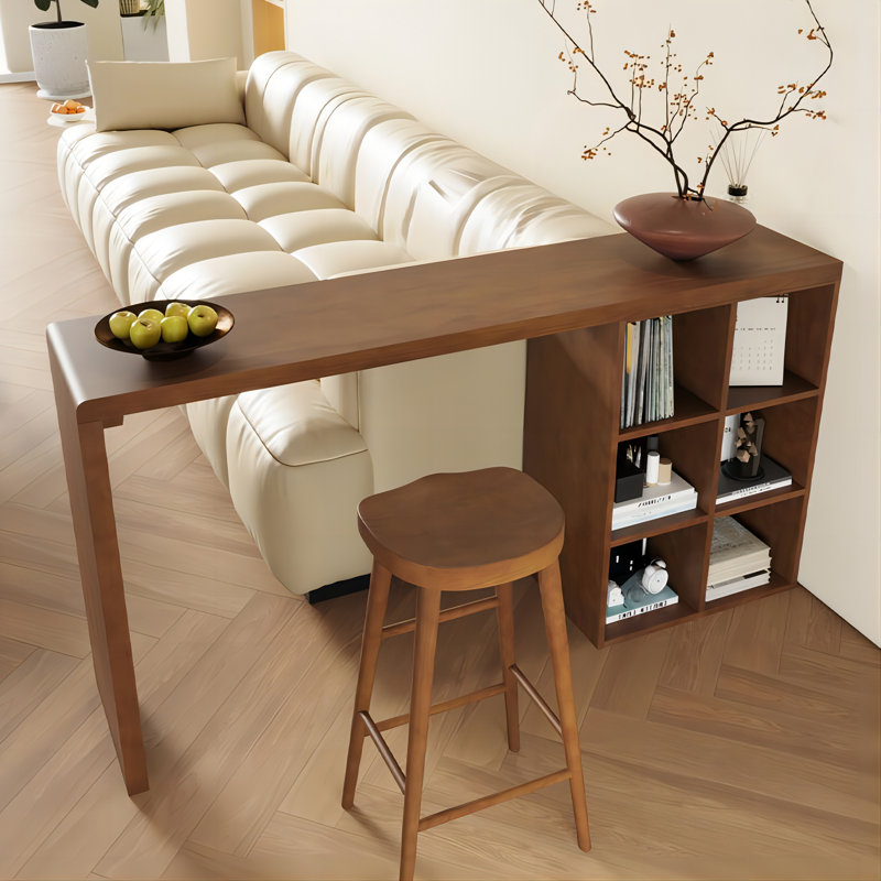 Retro Brown Rectangular Solid Wood Bar Table
