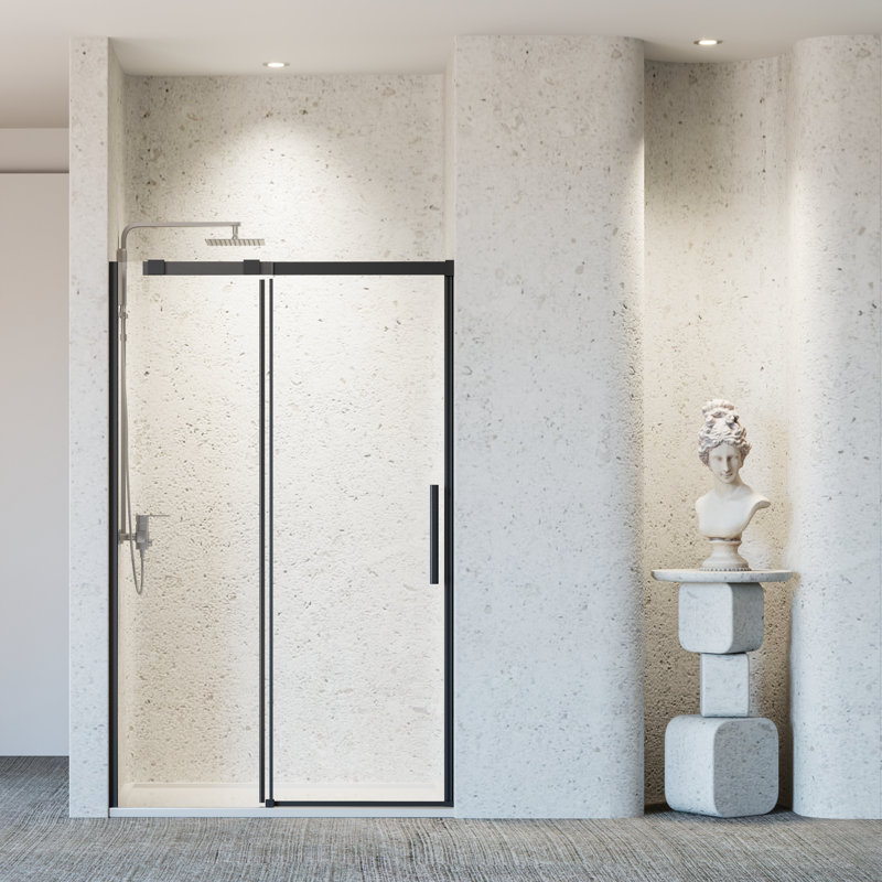 Porte de douche coulissante simple sans cadre l 46-48 "x H 76", verre trempé 5/16 ", noir mat