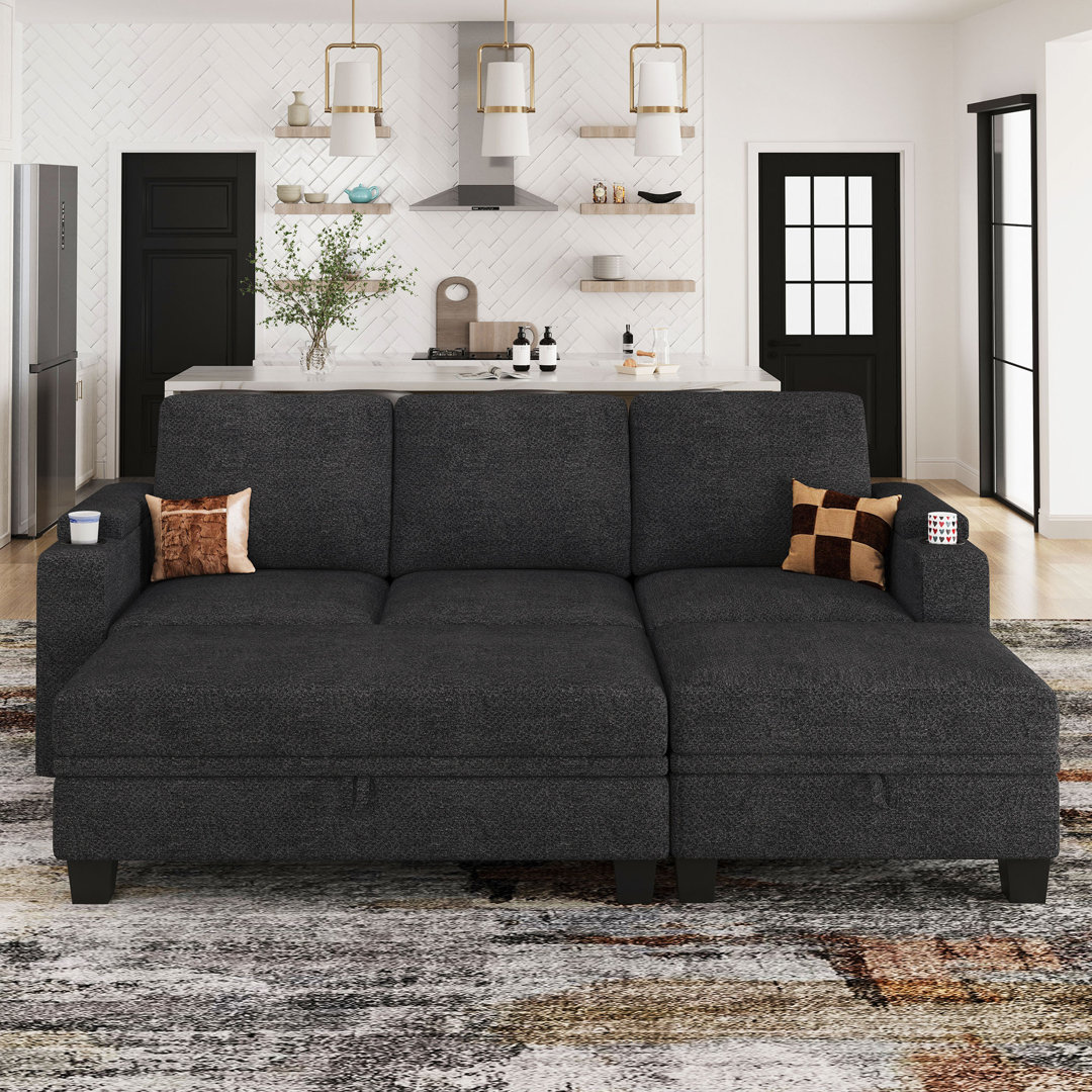 Penelopa Chenille Apartment Modular Sectional Sofa Bed Sleeper Storage Seat Couch With Cup Holder And Removable Washable Cushion For Living Room Lounge Latitude Run® Body 