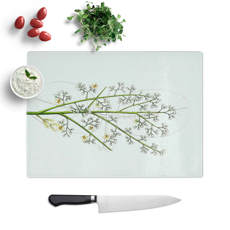 Glass Mahogany Tree Flowers Illustration Chopping Board, 28.5 cm W x 20 cm L