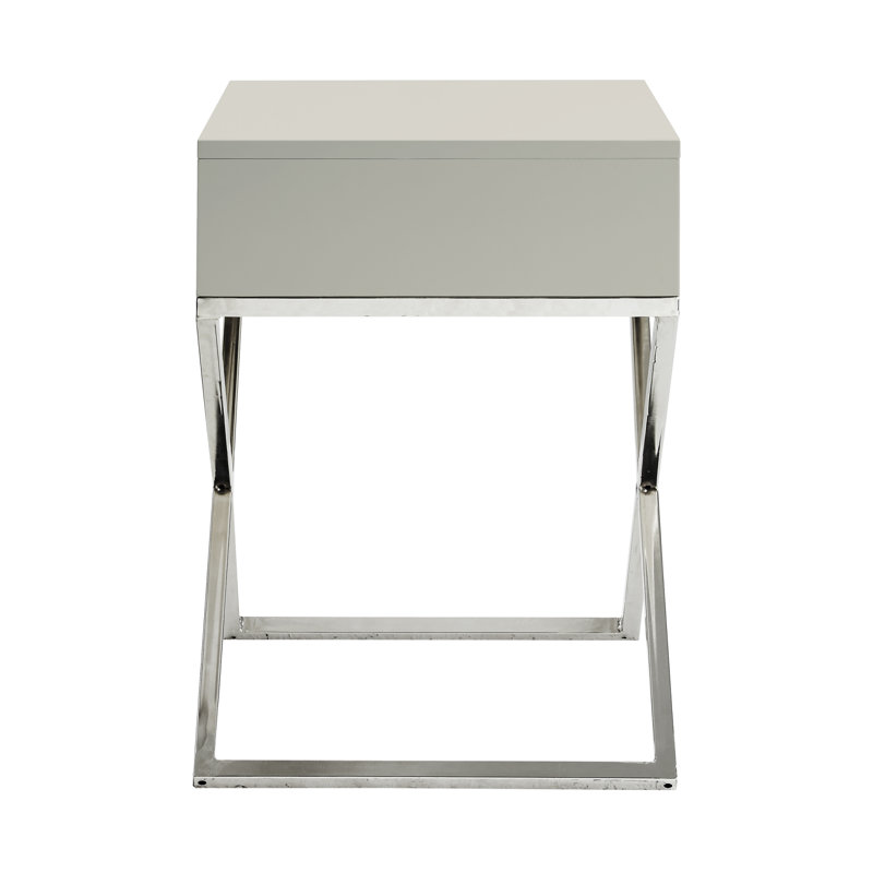 Table de bout avec rangement Marianna, Chrome, Gris clair