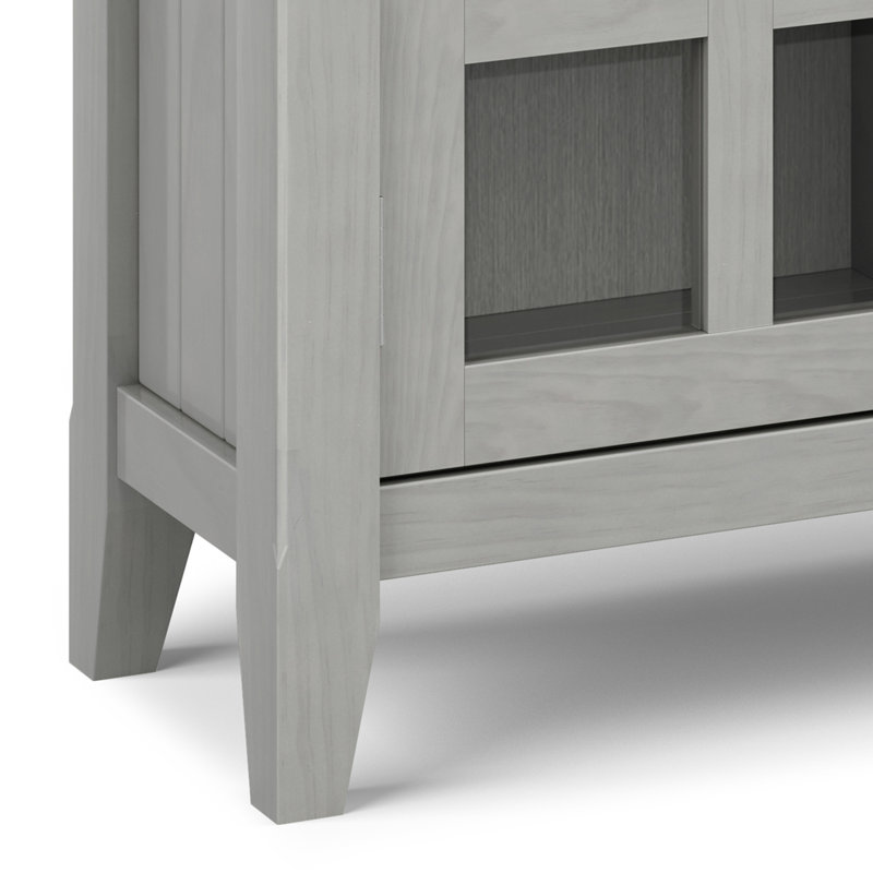 Fog Grey Solid Wood Transitional Storage Cabinet with Adjustable Shelving