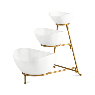 3-TIER SERVING STAND WITH PORCELAIN BOWLS