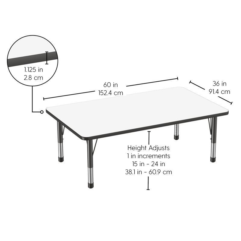 Table d'activités rectangulaire, 36" x 60", Épais, Tableau blanc / noir
