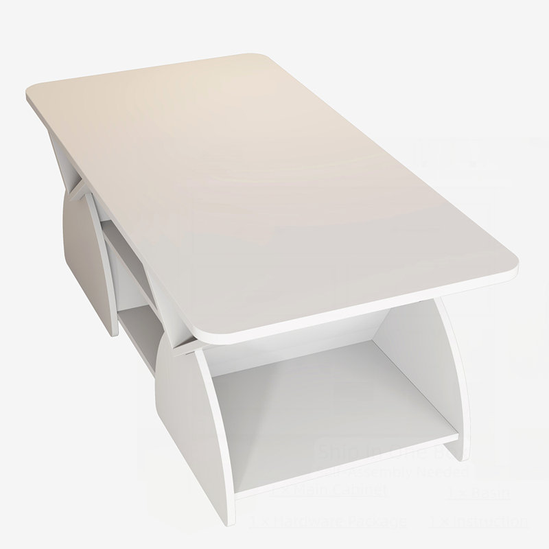 Modern Blue Rectangular Coffee Table With Rounded Corners, Open Storage Shelves & Sturdy Frame – Easy Assembly Geometric Design Table For Living Or Reception Room 
