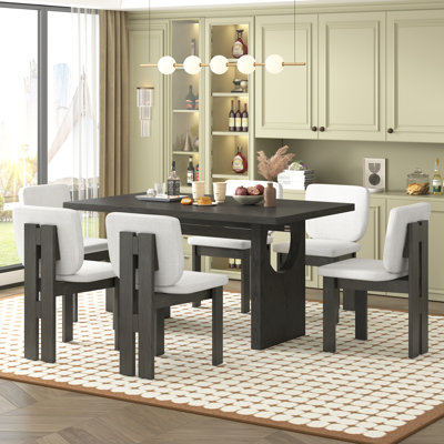 Ensemble de salle à manger 7 pièces avec table à tréteaux Kamanda et 6 chaises rembourrées Kamanda