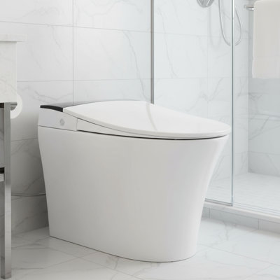 One Piece Smart Toilet, Heated Seat And Automatic Flush Tankless, Foot Sensor Flush Blue Night Light Knob Control, Power Outage Flushing, Soft Close Cover