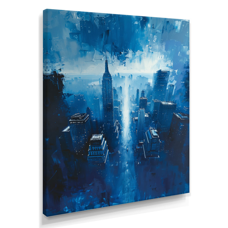 Blue Griand Skyscrapers In Manhattan - Skyscrapers, impression d'art mural, Toile tendue, H 16 po x l 32 po