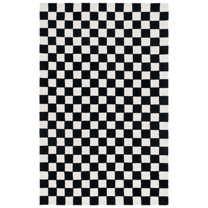 Grandberry Ebony Hand Tufted Wool/Cotton Geometric Rug in Black/Ivory, Runner 2'3" x 8'