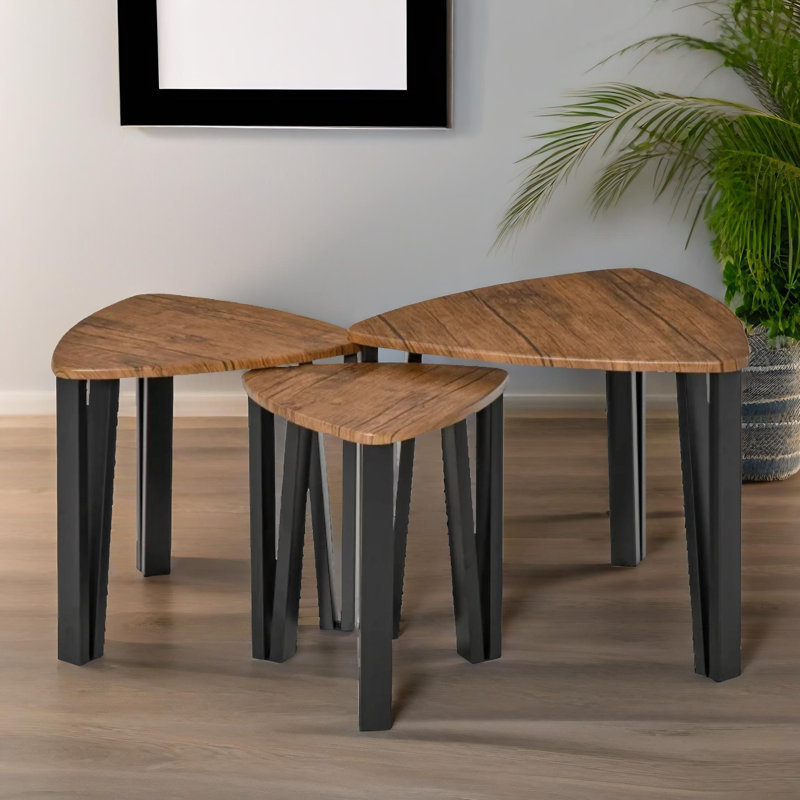 Trinton 3-Piece Nest Of Tables Industrial Side End Table Living Room Furniture