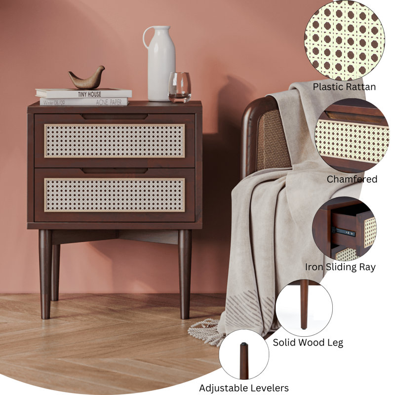 Oliver Solid Wood 2-Drawer Nightstand