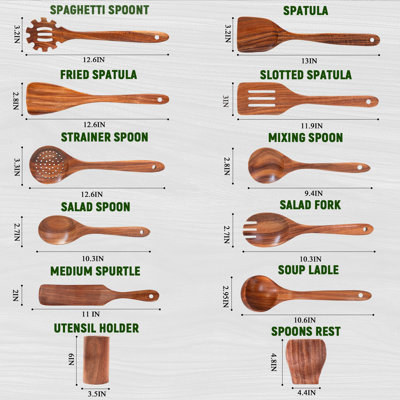 Natural Wooden Utensils Set(Set of 12)