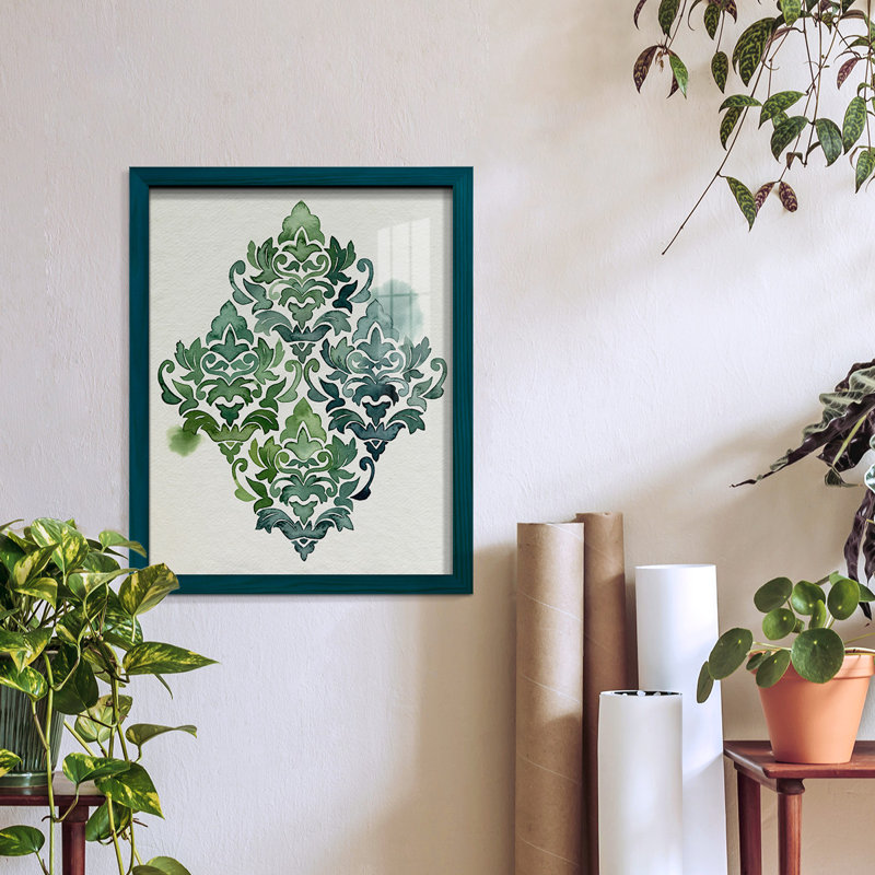 Motif algue et azule II - impression encadrée avec verre, L 12 po x H 15 po x P 1 po, Cadre bleu