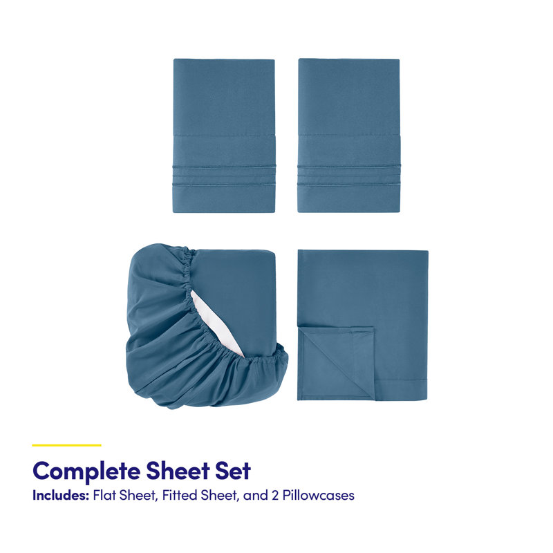 18-24" Extra Deep Pocket Ultra Soft Microfiber Solid Sheet Set, Full, Blue