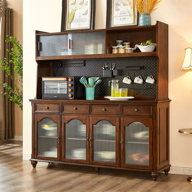 Buffet cerisier massif + bois manufacturé + verre, Cerisier