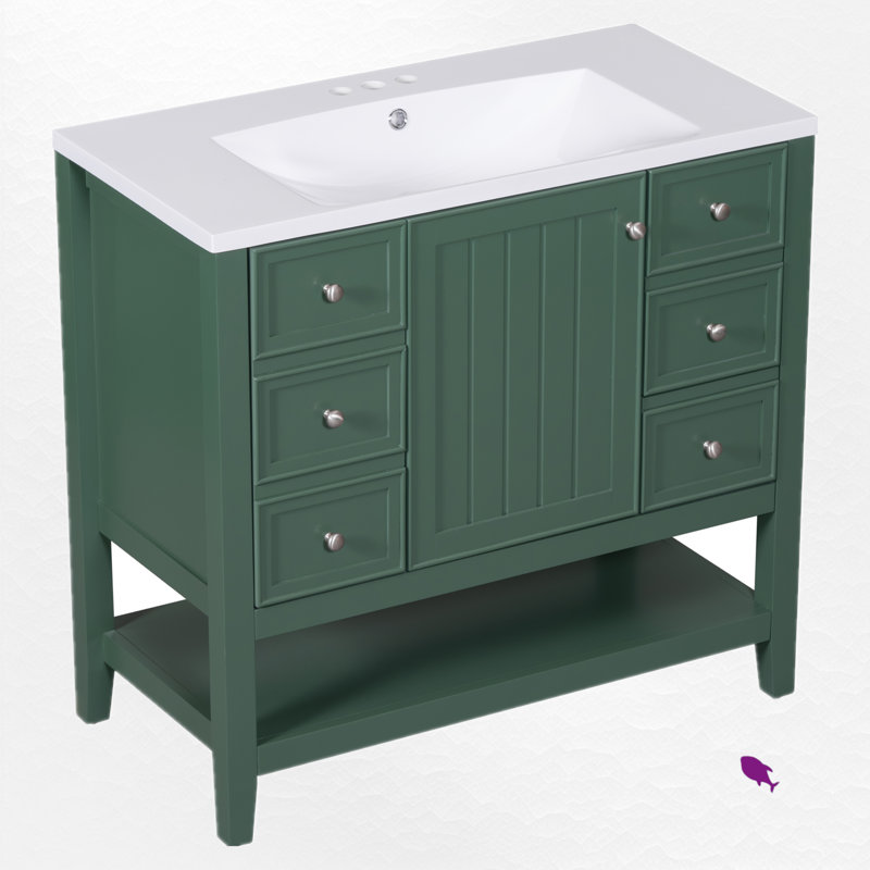 Meuble-lavabo simple 36 po avec comptoir, Vert