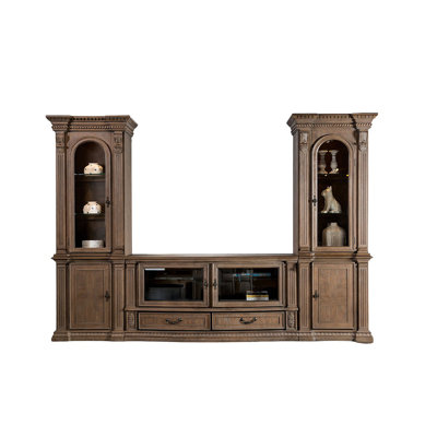 Traditional Style TV Console Base Entertainment Center With 6 Doors And 2 Drawers Carved Detail Design Dentil Moldings Reeded Posts Weather